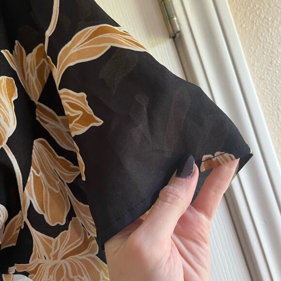 Estate Dark Floral Black and Gold Long Flowy Women's Duster Kimono Cardigan 6 - Picture 6 of 10